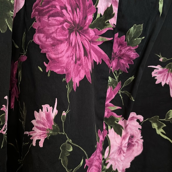 Talbots Petites Floral Black A-Line Skirt Purple Flowers Pleats Lined Zipper 12P - Picture 8 of 16